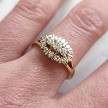 Load image into Gallery viewer, Vintage 18ct Yellow Gold Diamond Marquise Shaped Cluster Ring modelled