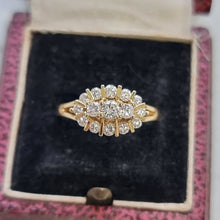 Load image into Gallery viewer, Vintage 18ct Yellow Gold Diamond Marquise Shaped Cluster Ring in box