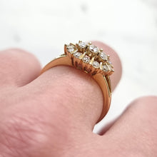 Load image into Gallery viewer, Vintage 18ct Yellow Gold Diamond Marquise Shaped Cluster Ring modelled