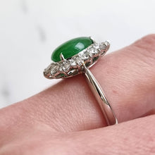 Load image into Gallery viewer, Vintage Platinum Jade 2.39ct and Diamond 1.03ct Cluster Ring modelled
