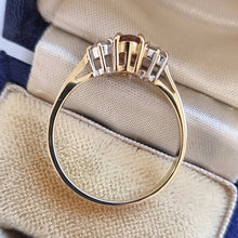 Load image into Gallery viewer, Vintage 18ct Gold Pink Tourmaline and Diamond Three Stone Ring, 0.25ct side profile