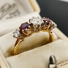 Load image into Gallery viewer, Vintage 18ct Yellow & White Gold Ruby and Diamond Five Stone Ring