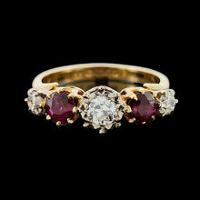Load image into Gallery viewer, Vintage 18ct Yellow & White Gold Ruby and Diamond Five Stone Ring