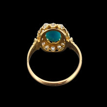 Load image into Gallery viewer, Antique 18ct Gold Turquoise and Diamond Oval Cluster Ring back