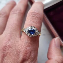 Load image into Gallery viewer, Vintage 18ct Yellow & White Gold Sapphire and Diamond Cluster Ring modelled on the index finger