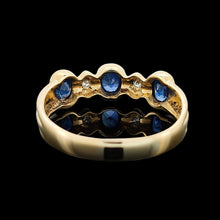 Load image into Gallery viewer, 18ct Yellow Gold Sapphire and Diamond Five Stone Bezel Set Ring