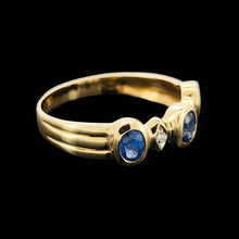 Load image into Gallery viewer, 18ct Yellow Gold Sapphire and Diamond Five Stone Bezel Set Ring