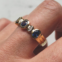 Load image into Gallery viewer, 18ct Yellow Gold Sapphire and Diamond Five Stone Bezel Set Ring
