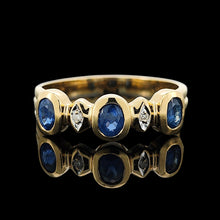 Load image into Gallery viewer, 18ct Yellow Gold Sapphire and Diamond Five Stone Bezel Set Ring