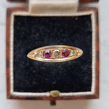 Load image into Gallery viewer, Antique 18ct Yellow Gold Ruby and Diamond Five Stone Ring