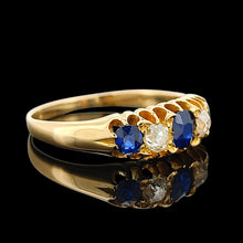Load image into Gallery viewer, Antique 18ct Yellow Gold Sapphire and Diamond Five Stone Ring