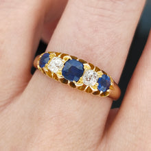 Load image into Gallery viewer, Antique 18ct Yellow Gold Sapphire and Diamond Five Stone Ring