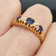 Load image into Gallery viewer, Antique 18ct Yellow Gold Sapphire and Diamond Five Stone Ring