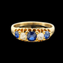 Load image into Gallery viewer, Antique 18ct Yellow Gold Sapphire and Diamond Five Stone Ring