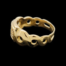 Load image into Gallery viewer, A yellow gold band with two rows of round diamonds