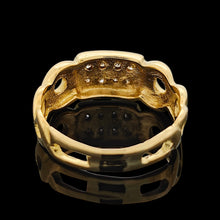 Load image into Gallery viewer, A yellow gold band with two rows of round diamonds