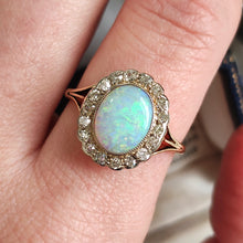 Load image into Gallery viewer, Vintage 18ct Yellow Gold Opal and Diamond Oval Cluster Ring