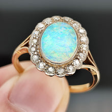 Load image into Gallery viewer, Vintage 18ct Yellow Gold Opal and Diamond Oval Cluster Ring