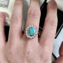 Load image into Gallery viewer, 18ct Yellow Gold Opal and Brilliant Cut Diamond Cluster Ring