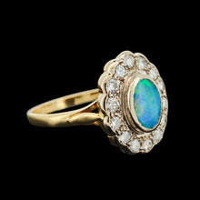 Load image into Gallery viewer, 18ct Yellow Gold Opal and Brilliant Cut Diamond Cluster Ring