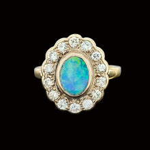 Load image into Gallery viewer, 18ct Yellow Gold Opal and Brilliant Cut Diamond Cluster Ring