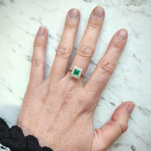 Load image into Gallery viewer, Art Deco Platinum, Emerald and Old Cut Diamond Cluster Ring