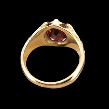 Load image into Gallery viewer, Antique 15ct Yellow Gold Garnet Solitaire Dress Ring view from behind, on a black background