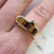 Load image into Gallery viewer, Vintage 18ct Gold Tiger's Eye and Diamond Dress Ring modelled