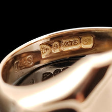 Load image into Gallery viewer, A 9 carat gold Chester 1915 hallmark inside a ring shank