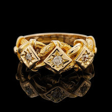 Load image into Gallery viewer, A yellow gold three stone diamond ring