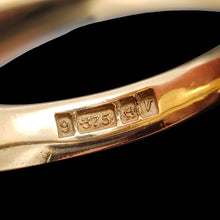 Load image into Gallery viewer, Close-up of a 9 carat gold Birmingham 1970 hallmark inside a yellow gold ring shank