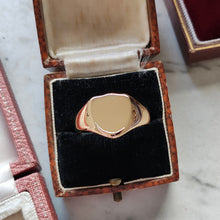 Load image into Gallery viewer, A yellow gold plain shield-shaped signet ring, in an antique box