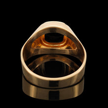 Load image into Gallery viewer, A cushion shaped onyx signet ring in yellow gold