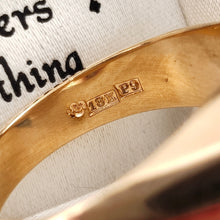 Load image into Gallery viewer, A Swedish three crown mark, 18K stamp, P9 stamp inside a yellow gold ring shank