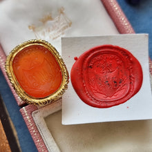 Load image into Gallery viewer, Antique 18ct Gold Carnelian Scottish Seal Statement Ring with wax impression