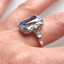 Load image into Gallery viewer, Vintage 18ct White Gold Synthetic Blue Spinel Ring modelled