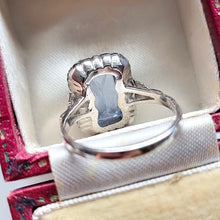 Load image into Gallery viewer, Vintage 18ct White Gold Synthetic Blue Spinel Ring behind head