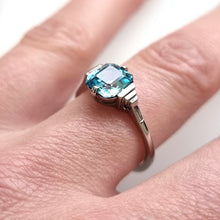 Load image into Gallery viewer, Vintage 9ct White Gold Blue Zircon Ring modelled