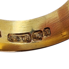 Load image into Gallery viewer, Victorian 9ct Gold Leaf Patterned Band, Hallmarked Birmingham 1897 close-up of hallmark