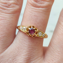 Load image into Gallery viewer, Antique 18ct Yellow Gold Ruby and Old Cut Diamond Five Stone Ring