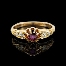 Load image into Gallery viewer, Antique 18ct Yellow Gold Ruby and Old Cut Diamond Five Stone Ring