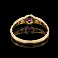 Load image into Gallery viewer, Antique 18ct Yellow Gold Ruby and Old Cut Diamond Five Stone Ring