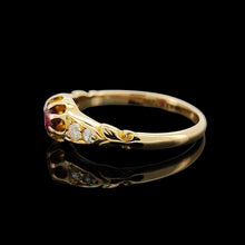 Load image into Gallery viewer, Antique 18ct Yellow Gold Ruby and Old Cut Diamond Five Stone Ring