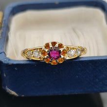 Load image into Gallery viewer, Antique 18ct Yellow Gold Ruby and Old Cut Diamond Five Stone Ring