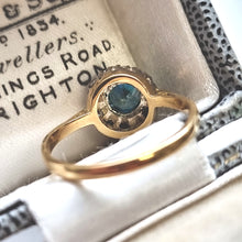 Load image into Gallery viewer, Vintage 18ct Gold Blue Zircon and Diamond Cluster Ring rear