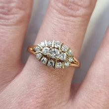 Load image into Gallery viewer, Vintage 18ct Yellow Gold Diamond Marquise Shaped Cluster Ring modelled