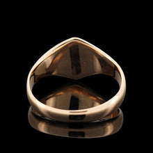 Load image into Gallery viewer, A gold hexagonal shaped signet ring, on a black background