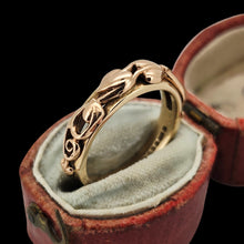 Load image into Gallery viewer, A yellow gold leaf motif band ring, in an antique ring box