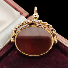 Load image into Gallery viewer, Antique 9ct Yellow Gold Bloodstone and Carnelian Swivel Fob Seal