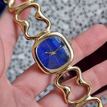 Load image into Gallery viewer, Longines Retro 1970's 9ct Gold Lapis Dial Mechanical Wrist Watch in hand